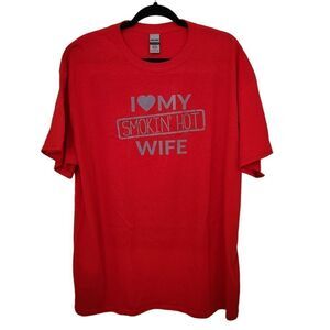 Gildan Mens Red Short Sleeve Graphic T-Shirt Size XL